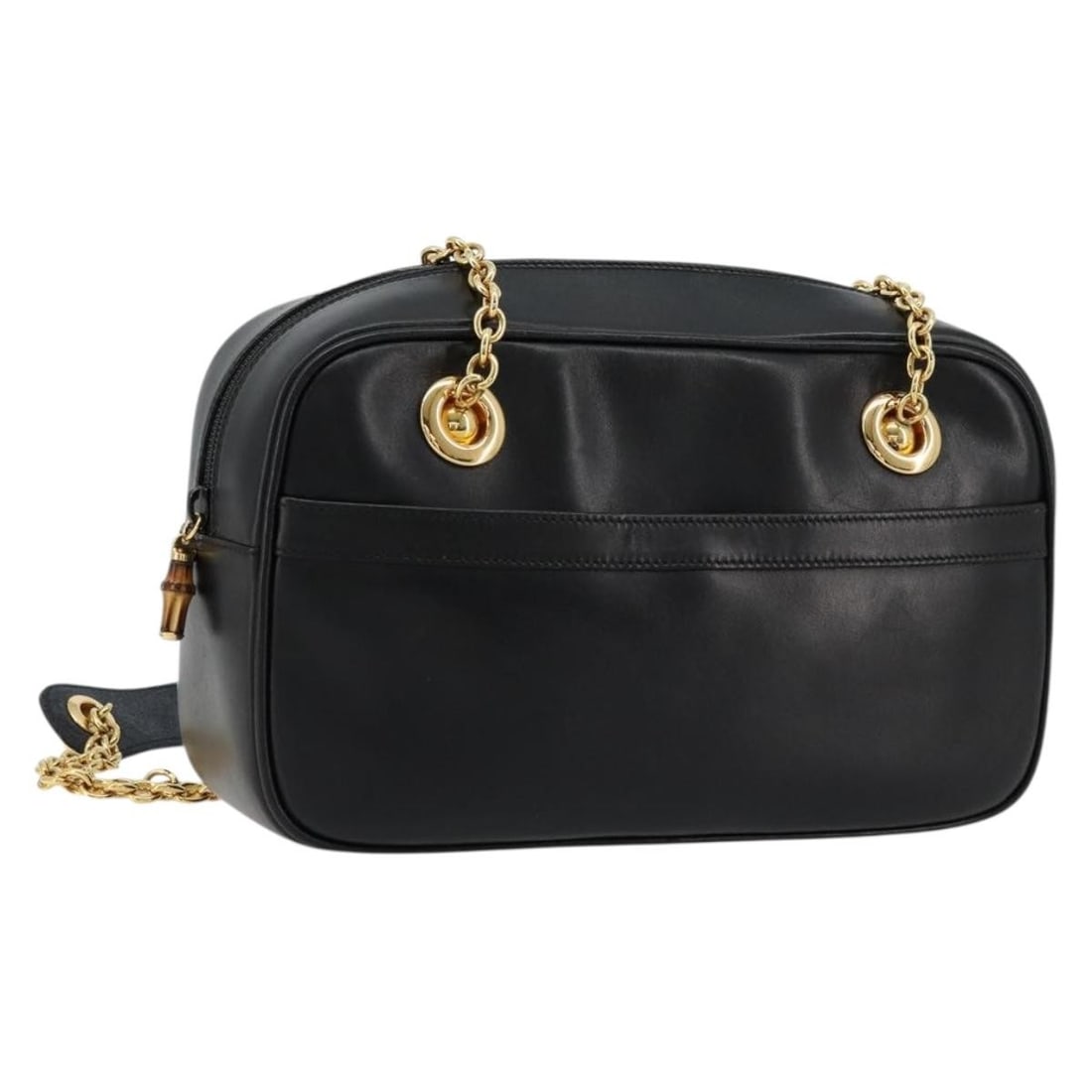 Gucci Bamboo Chain Leather Shoulder Bag Black Gold Tone: Gucci Bamboo Chain Leather Shoulder Bag Black Gold Tone Gucci bamboo chain shoulder bag in black leather with gold-tone accents. Made in Italy, this women's shoulder bag is offered without the origina