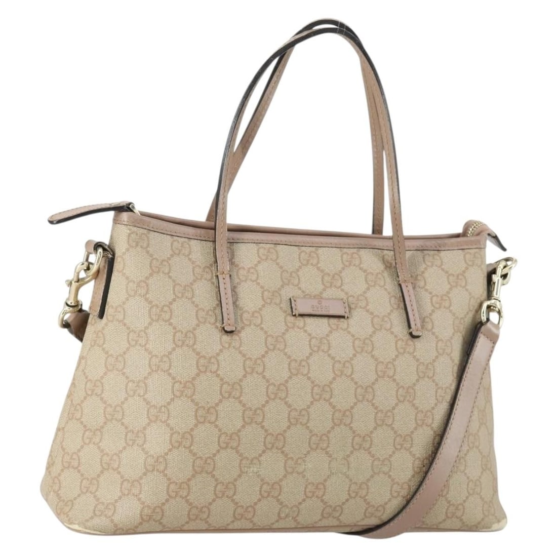 GUCCI 353440 GG Supreme 2way Tote Bag Beige Gold PVC Leather: GUCCI 353440 GG Supreme 2way Tote Bag Beige Gold PVC Leather Gucci GG Supreme 2-way tote bag in beige and gold PVC leather with GG canvas detailing. Designed for women, this tote includes a shoulder s