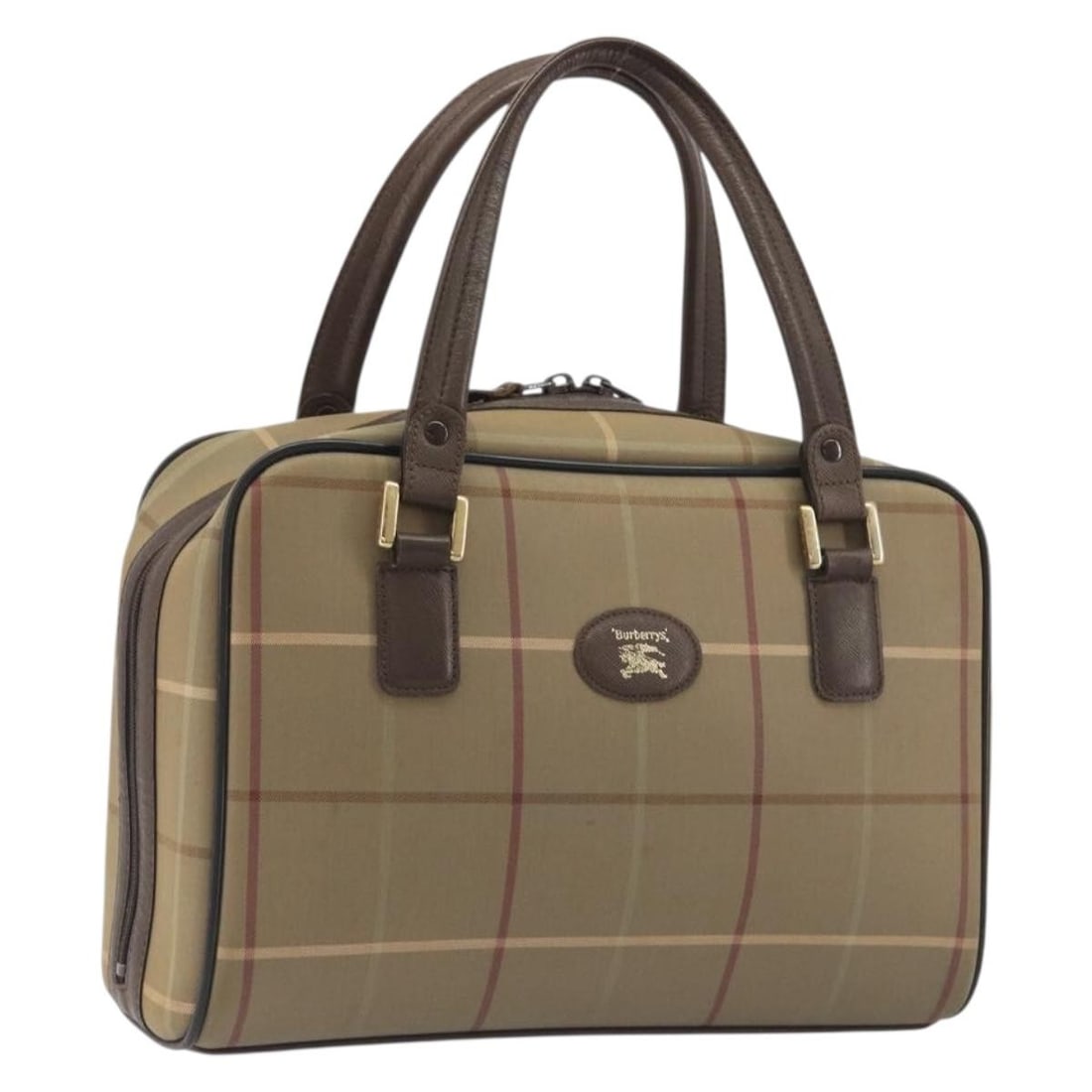 Burberrys Nova Check Canvas Handbag Brown Gold Tone: Burberrys Nova Check Canvas Handbag Brown Gold Tone Burberrys handbag in brown and gold canvas with a classic Nova Check design. This women's bag is a heavily used piece with visible wear throughout, 