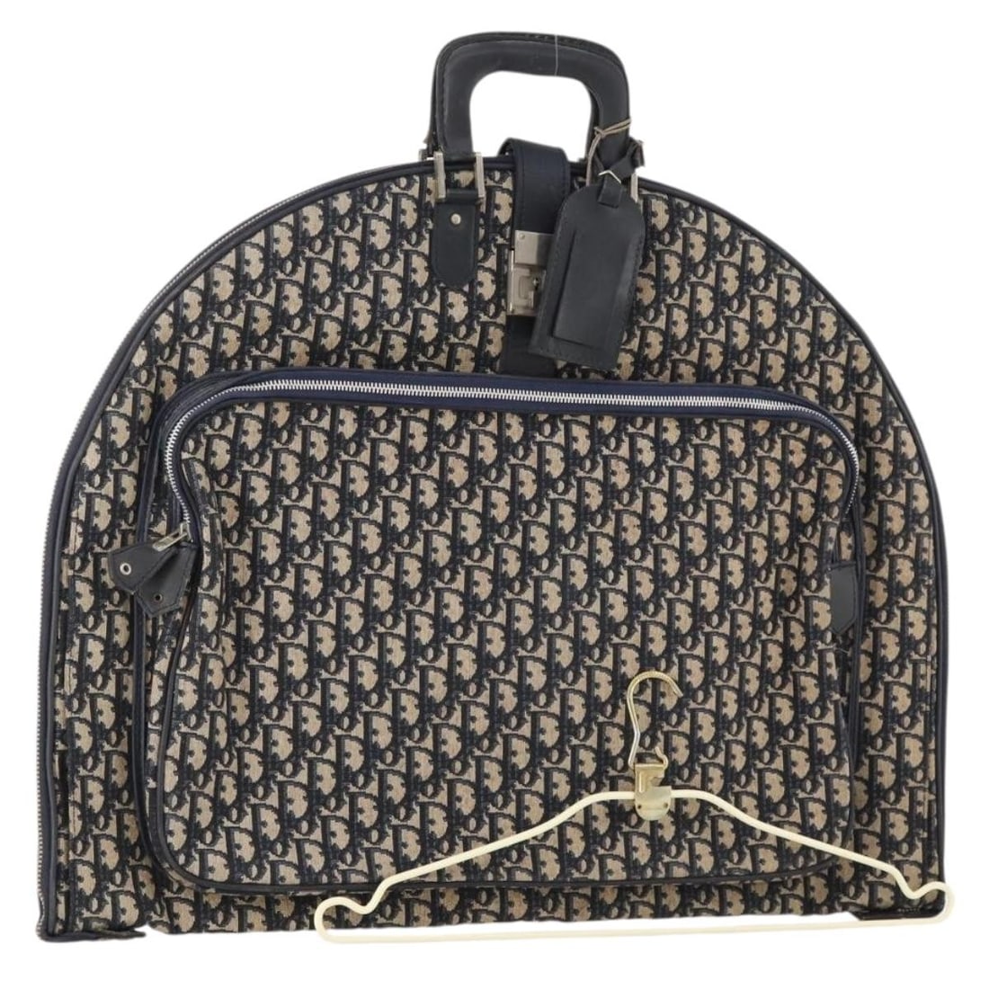 Christian Dior Navy Silver Trotter Canvas Garment Cover France: Christian Dior Navy Silver Trotter Canvas Garment Cover France Authentic Christian Dior garment cover in navy and silver Trotter canvas, made in France. This women's garment cover includes a key, cloc