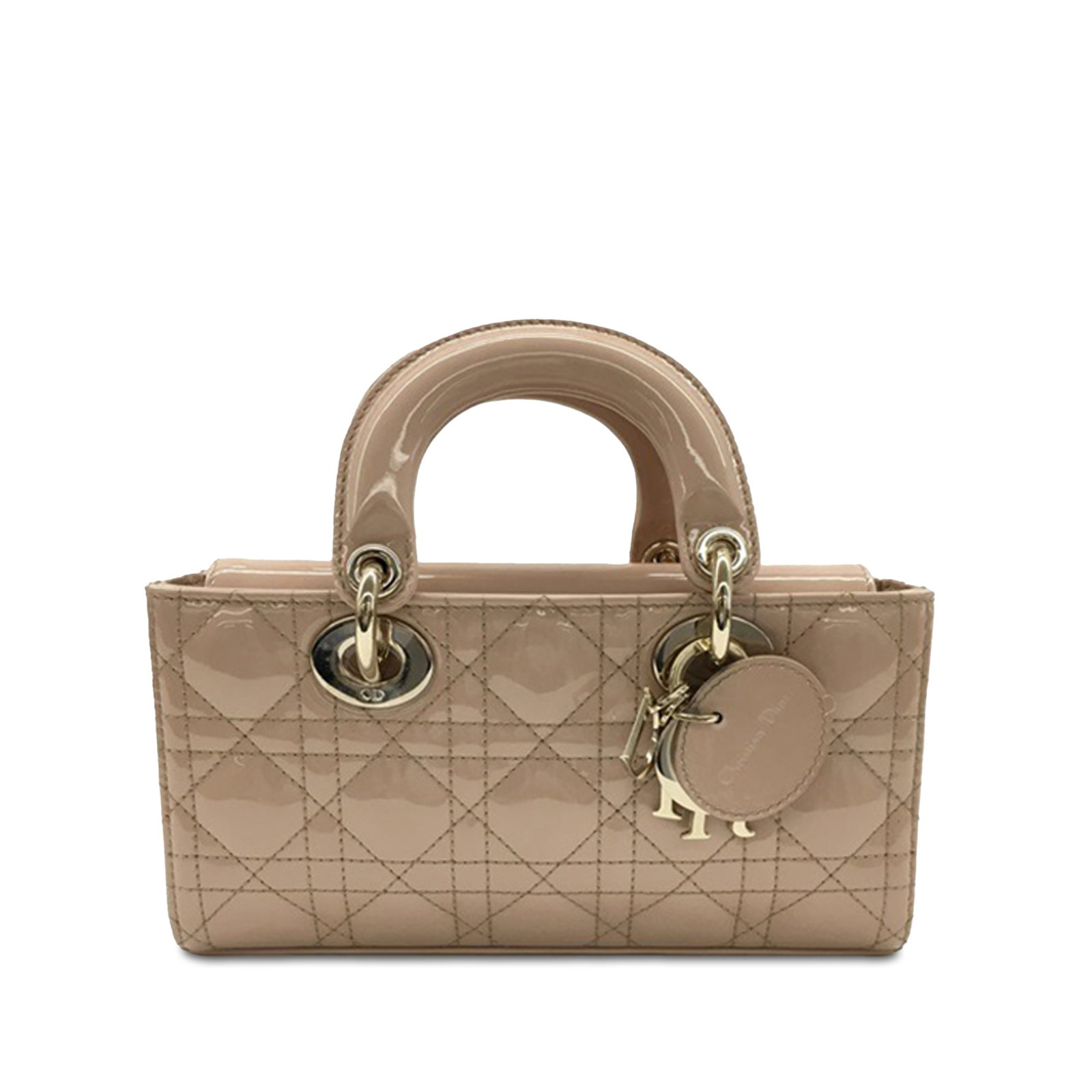 Dior Small Patent Cannage Lady D-Joy Brown Leather Handbag: Dior Small Patent Cannage Lady D-Joy Brown Leather Handbag The Dior Small Patent Cannage Lady D-Joy is a sophisticated handbag crafted from quilted leather. This exquisite piece features rolled top ha