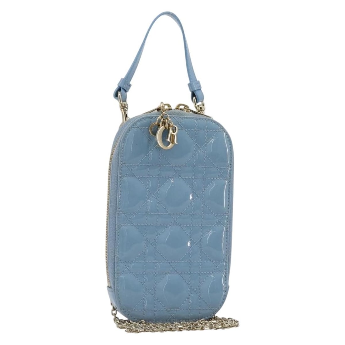 Christian Dior Cannage Patent Leather Phone Shoulder Bag Light Blue: Christian Dior Cannage Patent Leather Phone Shoulder Bag Light Blue Authentic Christian Dior Cannage phone case bag in light blue patent leather with a shoulder strap. Made in Italy, this women's shou