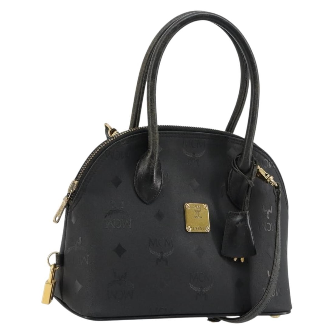 MCM Vicetos 2way PVC Leather Handbag Black Gold Padlock Strap (1 of 18)
