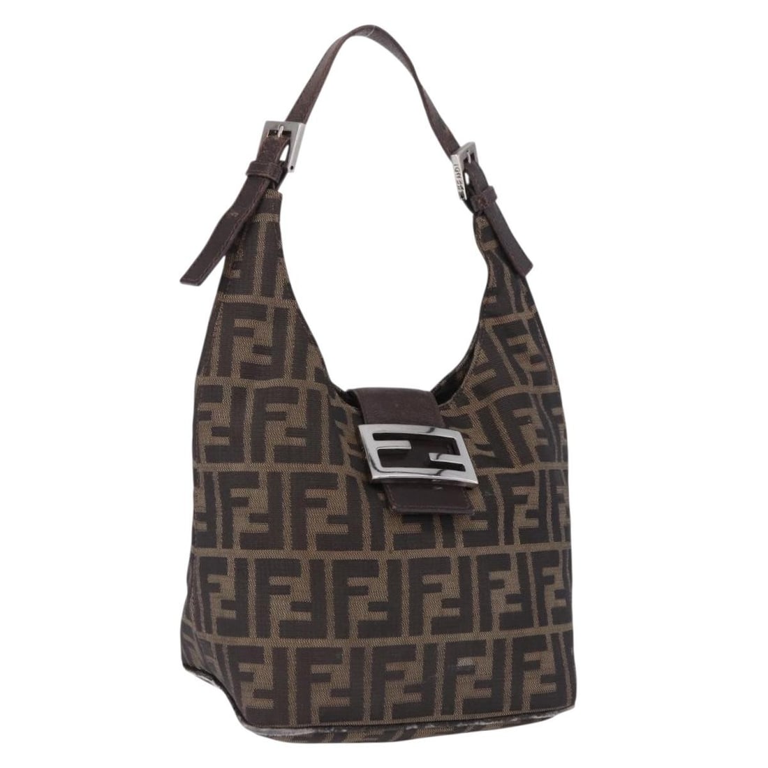 FENDI Brown Silver Zucca Canvas Handbag Made in Italy: FENDI Brown Silver Zucca Canvas Handbag Made in Italy Fendi handbag in brown and silver Zucca canvas. This women's bag is made in Italy and features an adjustable handle drop. Please note that only th