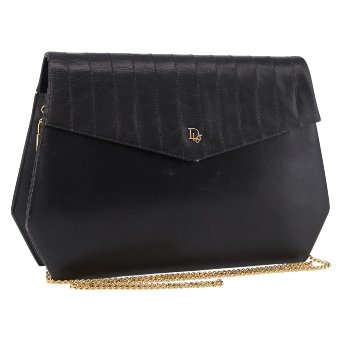 Christian Dior Leather Shoulder Bag with Chain Black Gold Tone: Christian Dior Leather Shoulder Bag with Chain Black Gold Tone Christian Dior shoulder bag in black leather with gold-tone detailing. Made in France, this women's bag features a chain shoulder strap a