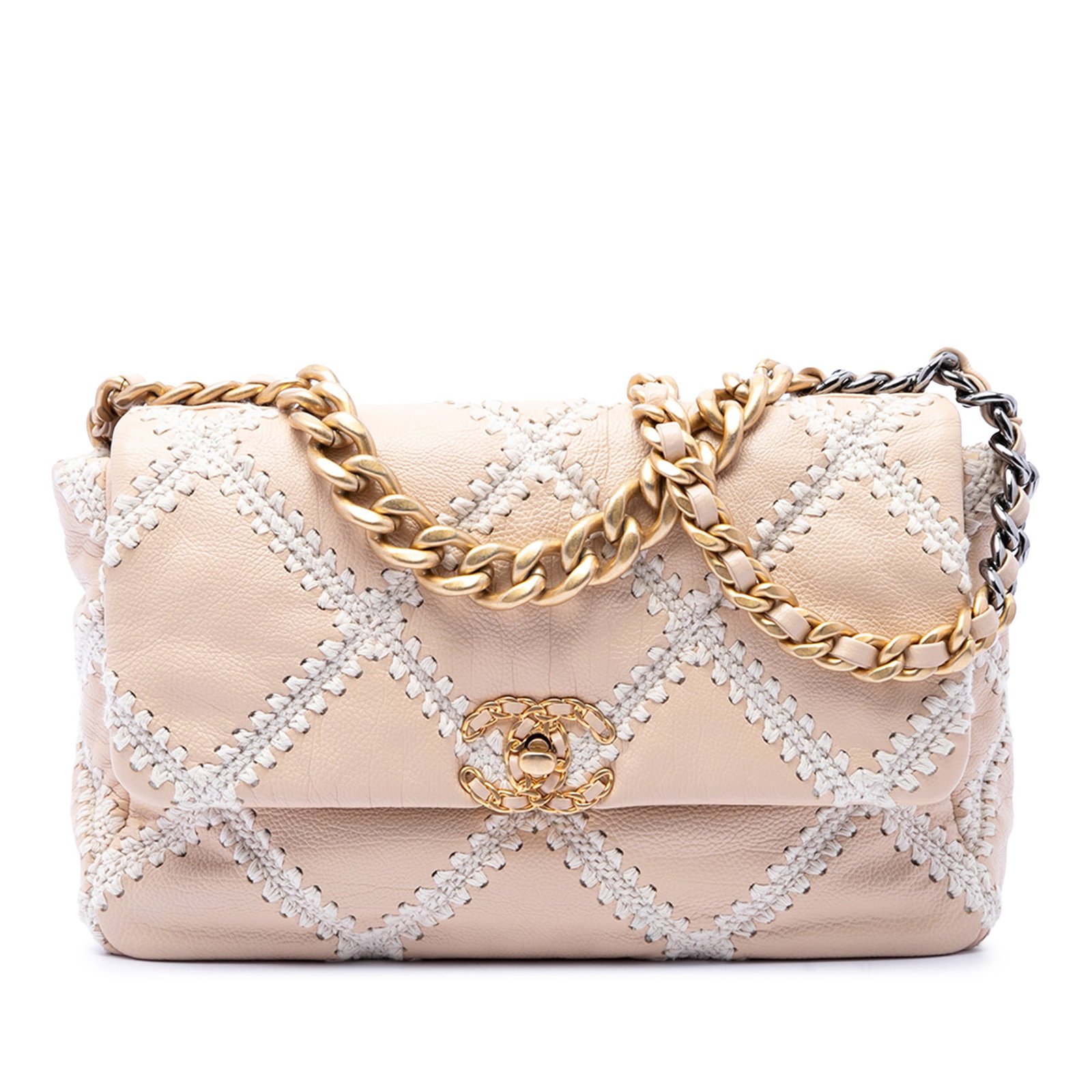 Chanel 19 Flap Large Beige Calfskin Crochet Shoulder Bag (1 of 6)