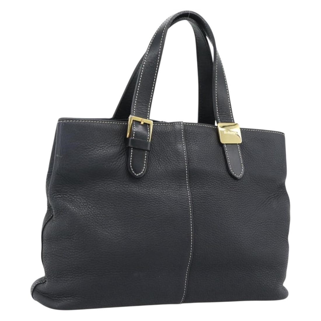 Burberrys Black Leather Handbag Gold Tone Made in Italy: Burberrys Black Leather Handbag Gold Tone Made in Italy Burberrys women's leather handbag in black with gold-tone accents, made in Italy. This pre-owned bag shows reasonable wear and tear consistent w