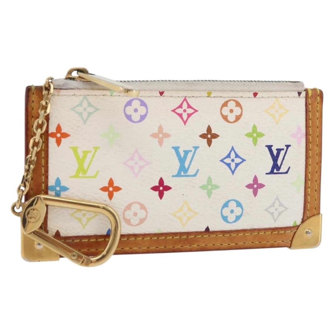 Louis Vuitton M92655 Monogram Multicolor Coin Purse White: Louis Vuitton M92655 Monogram Multicolor Coin Purse White Louis Vuitton Monogram Multicolor Pochette Cles coin purse in white canvas. This women's purse is made in Spain and includes only the item sho