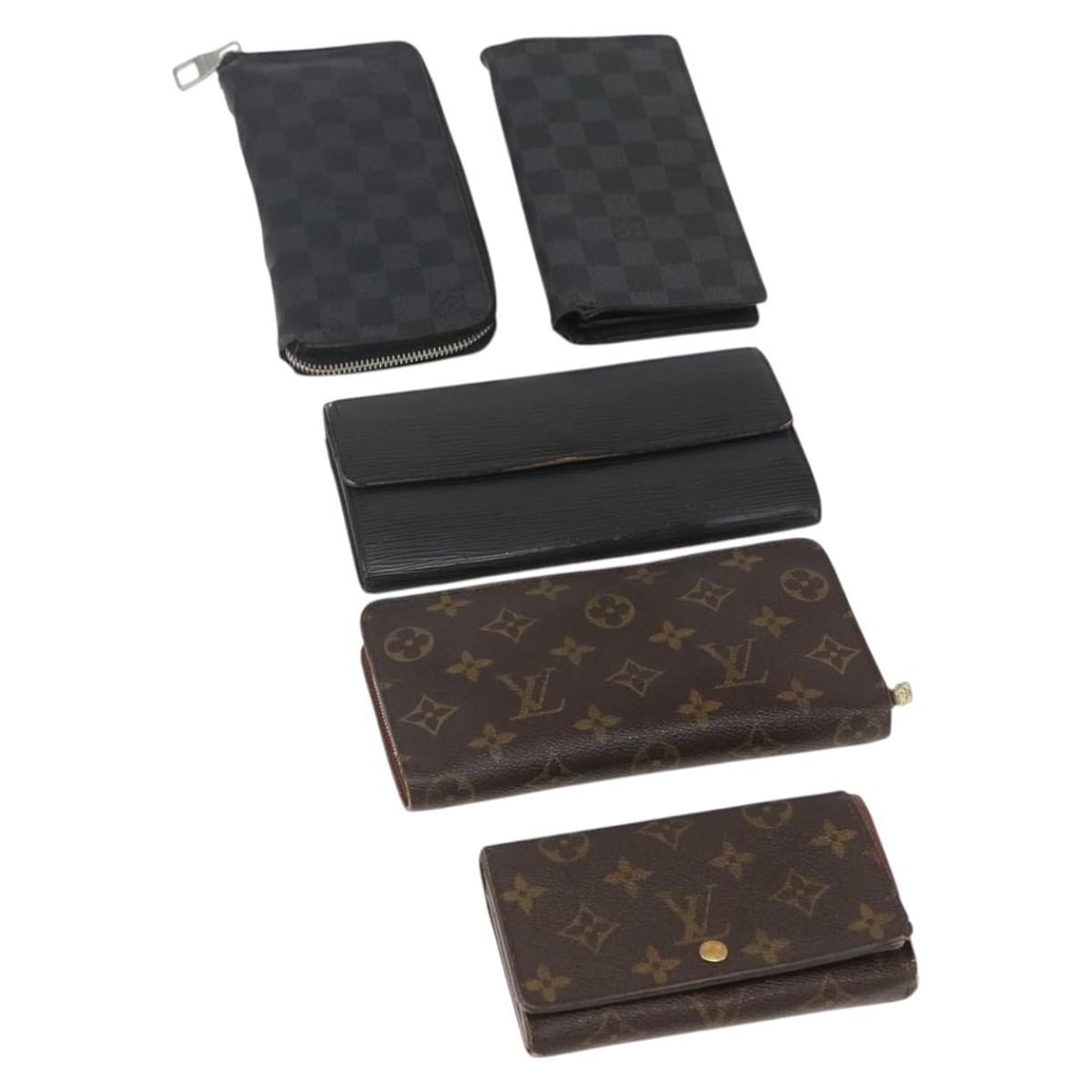Set of 5 Damier Graphite Canvas Wallets by Louis Vuitton: Set of 5 Damier Graphite Canvas Wallets by Louis Vuitton This is a set of five Louis Vuitton wallets crafted from Damier Graphite canvas in black. Designed for women, each wallet is made in France and