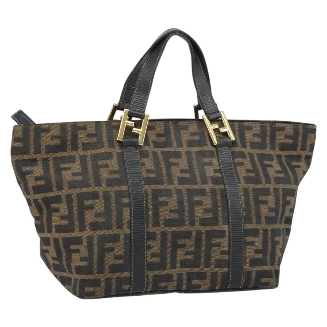 Fendi Zucca Canvas Black and Brown Italian Handbag: Fendi Zucca Canvas Black and Brown Italian Handbag This FENDI Zucca Canvas handbag features the signature black and brown Zucca pattern. Crafted in Italy, it has a structured silhouette with approxima
