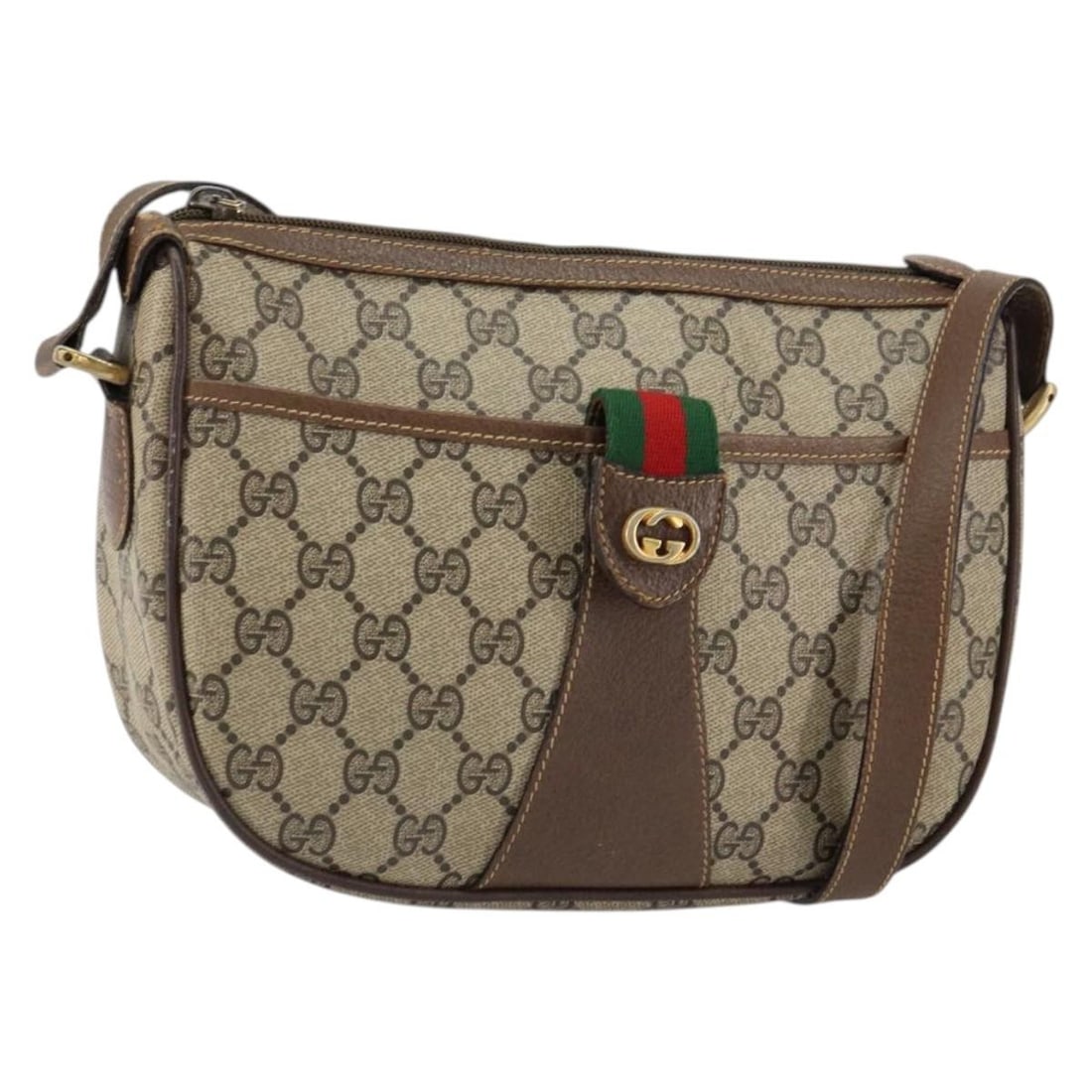 GUCCI GG Supreme Web Shoulder Bag Beige Gold PVC 89 02 032 Auth: GUCCI GG Supreme Web Shoulder Bag Beige Gold PVC 89 02 032 Auth This authentic GUCCI GG Supreme Web Sherry Line Shoulder Bag showcases a stylish blend of beige and gold PVC leather, perfect for adding