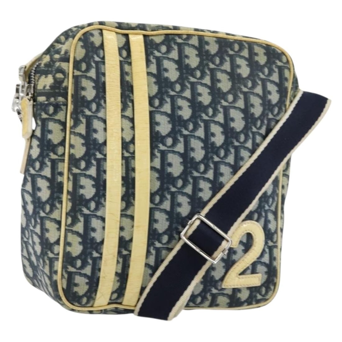 Christian Dior Trotter Canvas Navy Silver Shoulder Bag Italy: Christian Dior Trotter Canvas Navy Silver Shoulder Bag Italy This Christian Dior shoulder bag features the iconic Trotter canvas and PVC leather in navy and silver tones. Designed for women, it offers