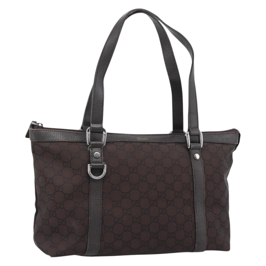 Gucci 268640 Abbey GG Canvas Tote in Dark Brown Silver: Gucci 268640 Abbey GG Canvas Tote in Dark Brown Silver Gucci Abbey tote bag in dark brown GG canvas with silver-tone accents. Made in Italy, this women's tote is identified as style and product number