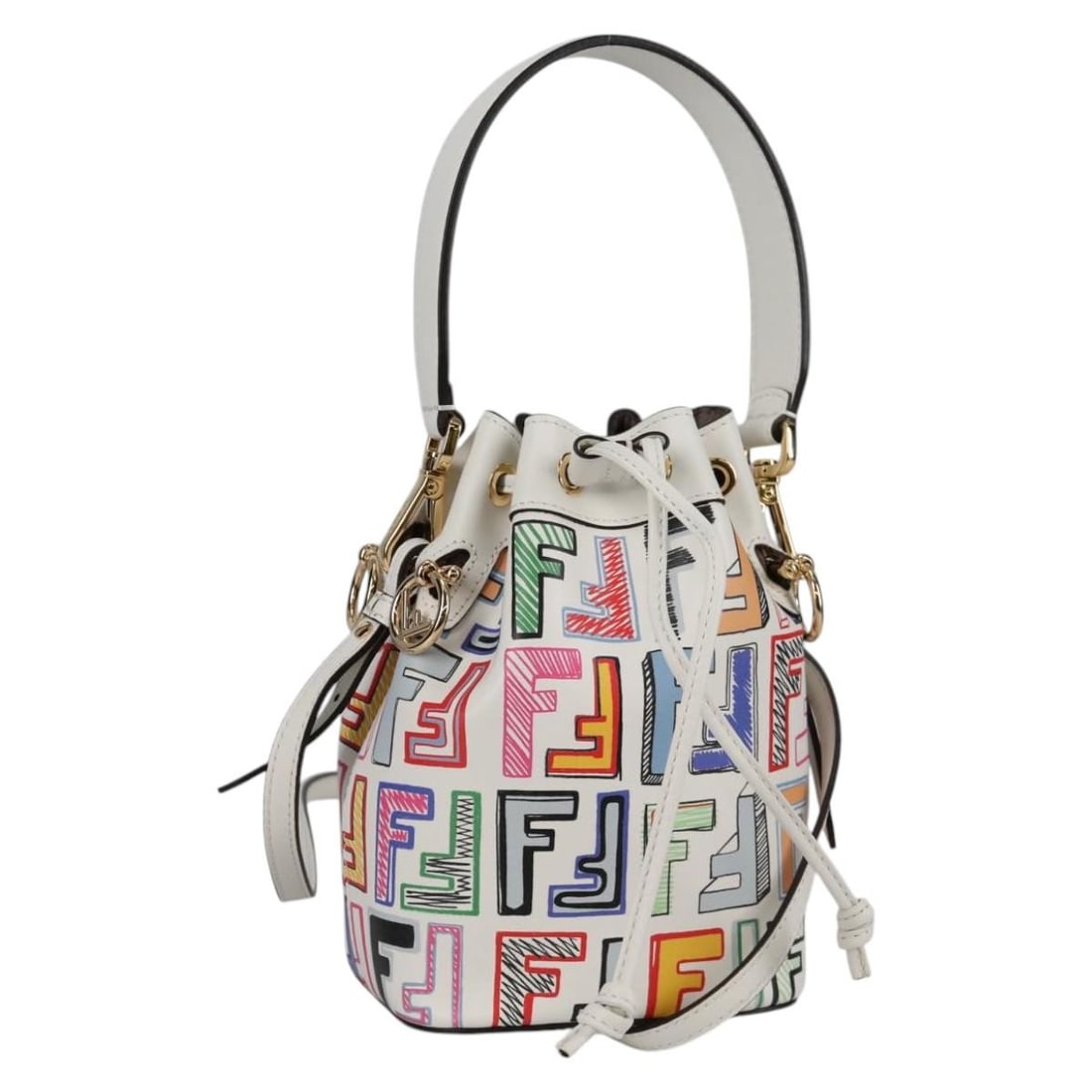FENDI Mini Mon Tresor 2way Zucca Canvas Handbag Multicolor Gold: FENDI Mini Mon Tresor 2way Zucca Canvas Handbag Multicolor Gold FENDI Zucca Canvas Mini Montrezor 2-way handbag in multicolor with gold-tone accents. Made in Italy, this women's bag includes a dust ba