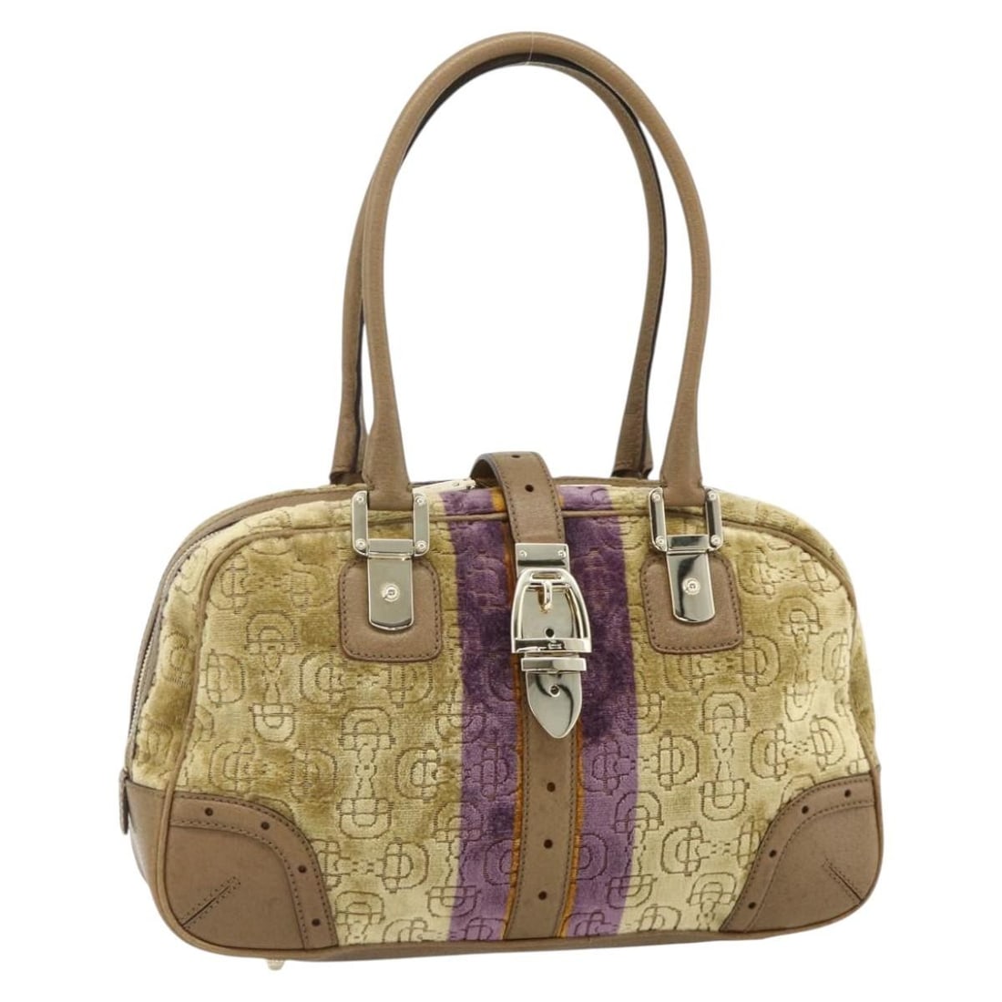 GUCCI 145770 Horsebit Velor Boston Bag Gold Beige: GUCCI 145770 Horsebit Velor Boston Bag Gold Beige Authentic Gucci Horsebit Boston bag in gold and beige velor. This women's handbag includes a dust bag and is made in Italy. Condition is rated AB, des