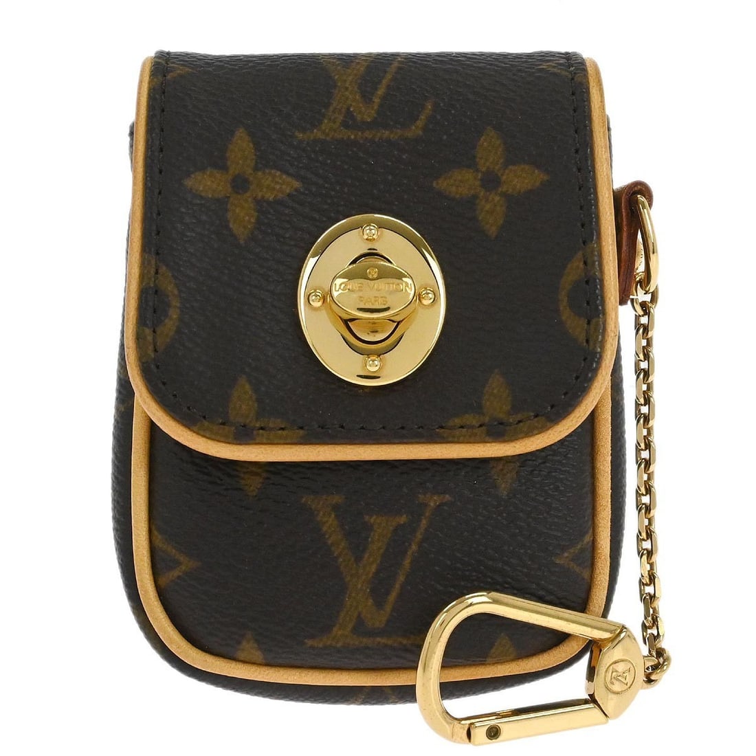 Louis Vuitton M60020 Monogram Canvas Keyring Bag Charm Pouch: Louis Vuitton M60020 Monogram Canvas Keyring Bag Charm Pouch Louis Vuitton Monogram Pochette Tulum key holder in brown Monogram canvas with leather trim and logo accents. This unisex bag charm style k