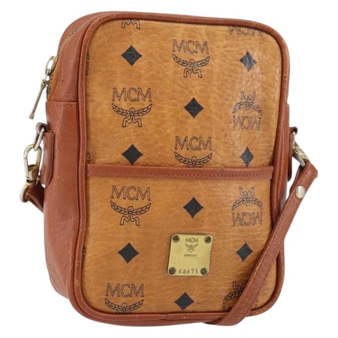 MCM Logogram Vicetos Shoulder Bag PVC Leather Brown Gold: MCM Logogram Vicetos Shoulder Bag PVC Leather Brown Gold Elevate your accessory collection with this stunning MCM Logogram Vicetos Shoulder Bag, crafted from durable PVC leather in a chic brown and go
