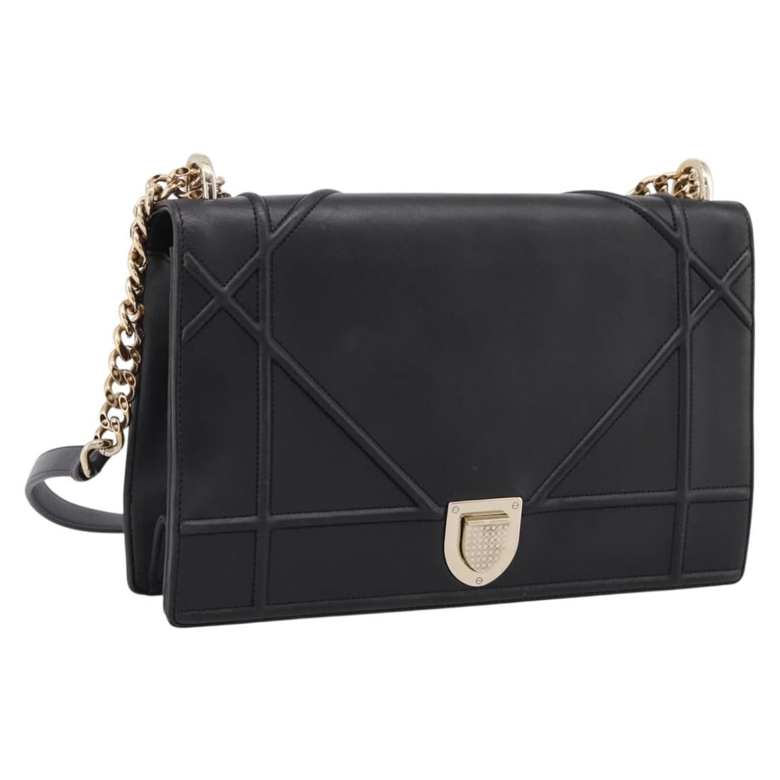 Christian Dior Diorama leather shoulder bag black with gold tone (1 of 18)