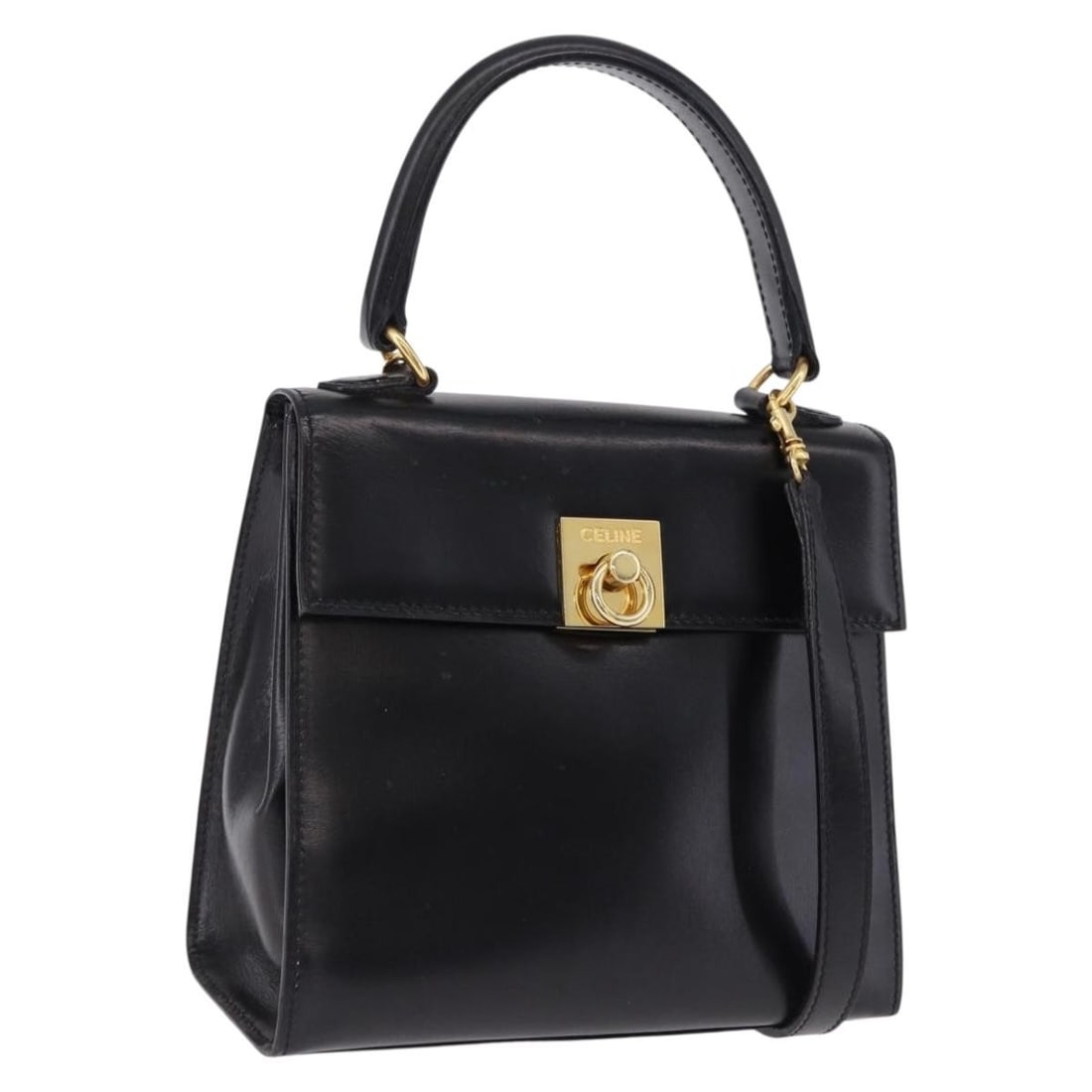CELINE black leather 2way handbag with shoulder strap Italy (1 of 18)