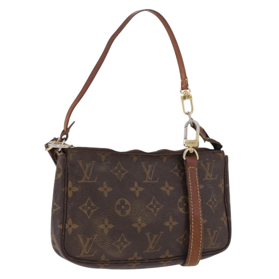 Louis Vuitton M51980 Monogram Canvas Pochette Accessoires Pouch with Strap: Louis Vuitton M51980 Monogram Canvas Pochette Accessoires Pouch with Strap Louis Vuitton Monogram Pochette Accessoires pouch for women in Monogram canvas, made in France. This heavily used pouch inclu