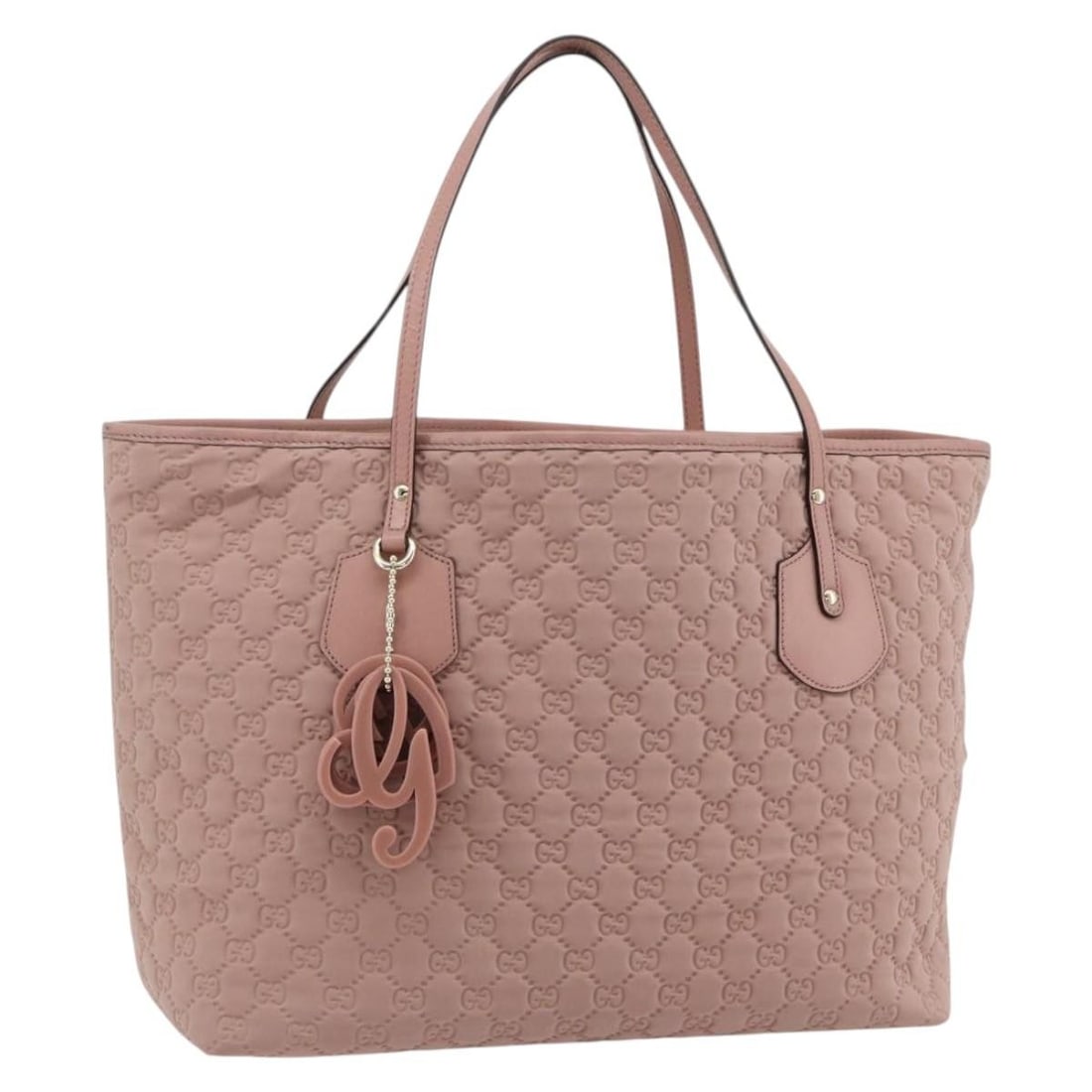 Gucci 211975 GG Canvas Womens Tote Pink Gold with Dust Bag Charm: Gucci 211975 GG Canvas Womens Tote Pink Gold with Dust Bag Charm Gucci tote bag in pink and gold GG canvas with dual handles. Includes a dust bag and charm. Made in Italy. Condition is AB/very good, s