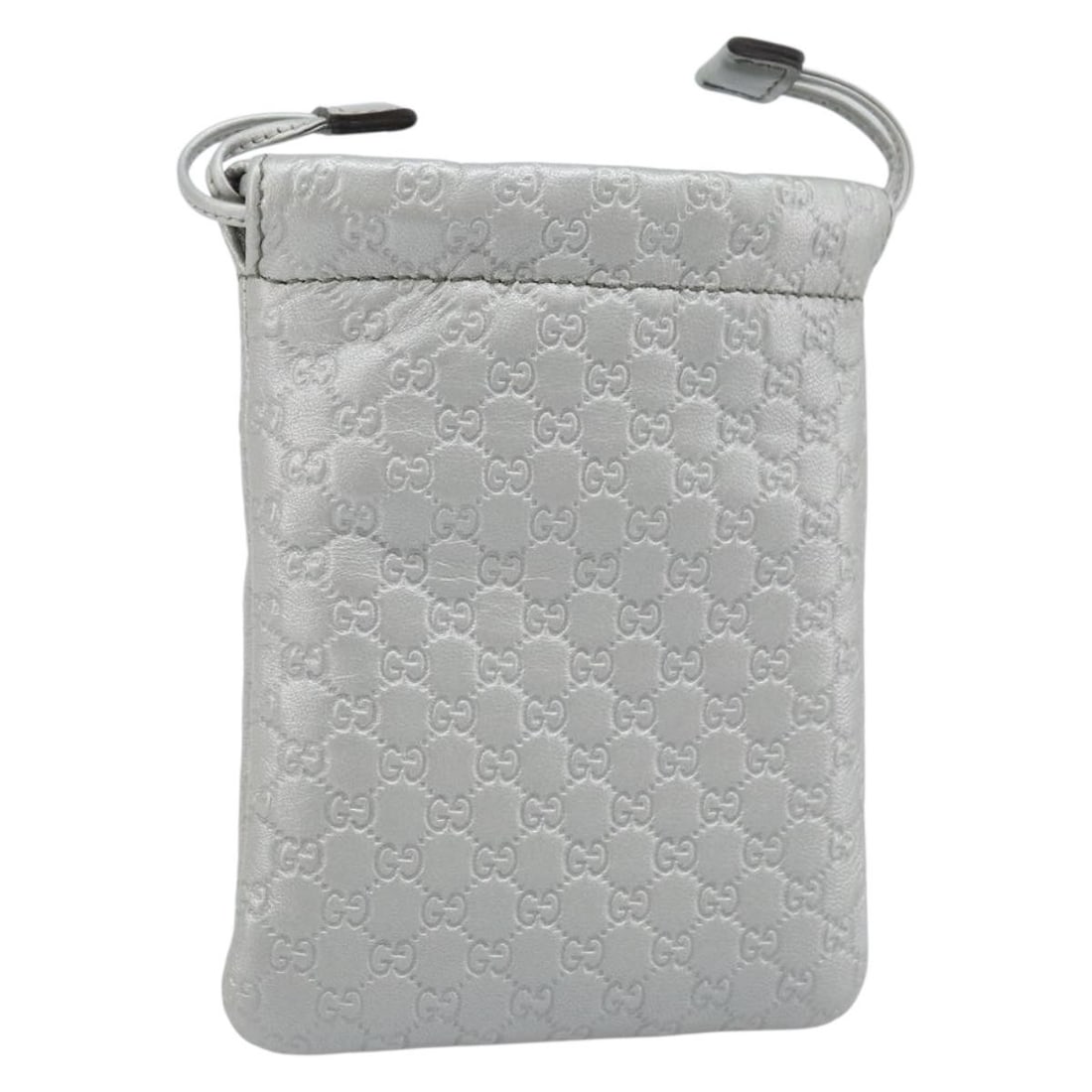 Gucci Micro GG Canvas Silver Leather Pouch for Women with Box: Gucci Micro GG Canvas Silver Leather Pouch for Women with Box This Gucci Micro GG Canvas Guccissima pouch features a sophisticated silver leather exterior combined with micro small GG canvas accents. 