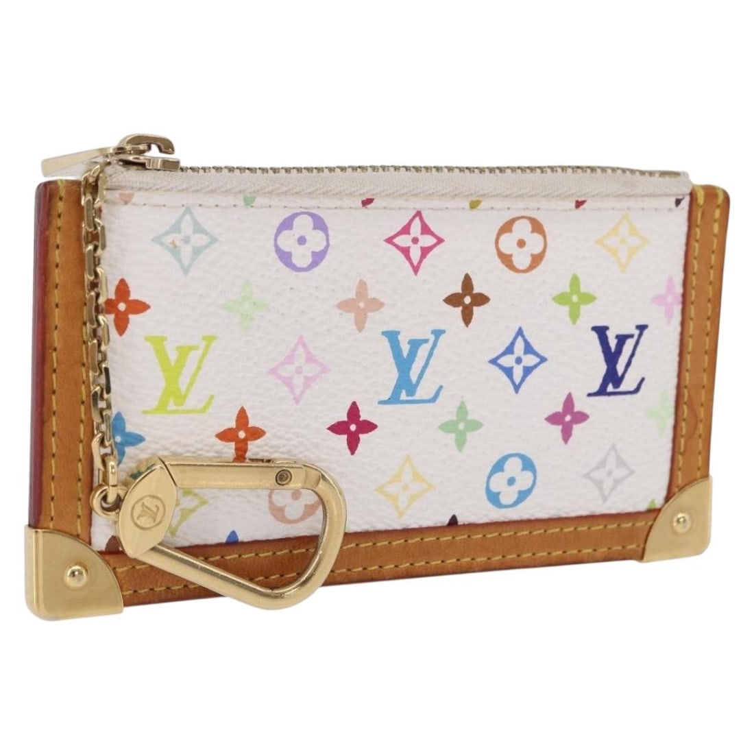 Louis Vuitton M92655 Pochette Cles White Multicolor Canvas Coin Purse: Louis Vuitton M92655 Pochette Cles White Multicolor Canvas Coin Purse Louis Vuitton Multicolor Pochette Cles coin purse in white Monogram Multicolor canvas. This women's coin purse was made in Spain a