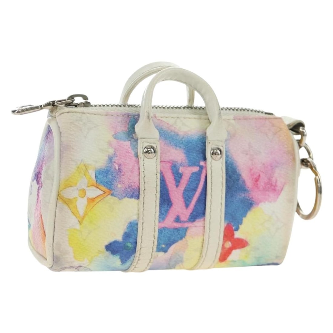 Louis Vuitton MP2975 Monogram Canvas Key Holder Porte Cles Mini Keepall: Louis Vuitton MP2975 Monogram Canvas Key Holder Porte Cles Mini Keepall Louis Vuitton Watercolor Porte Cles Mini Keepall key holder in monogram canvas. Includes a dust bag. Condition is heavily used, 