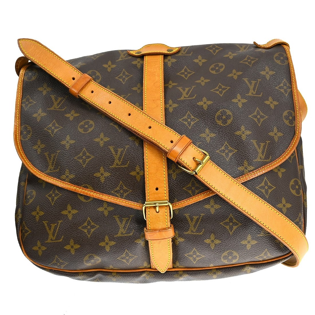 Louis Vuitton Saumur unisex brown canvas shoulder bag: Louis Vuitton Saumur unisex brown canvas shoulder bag Louis Vuitton Saumur Monogram shoulder bag in brown canvas with a unisex design. Made in France, this piece is presented in good condition with vi