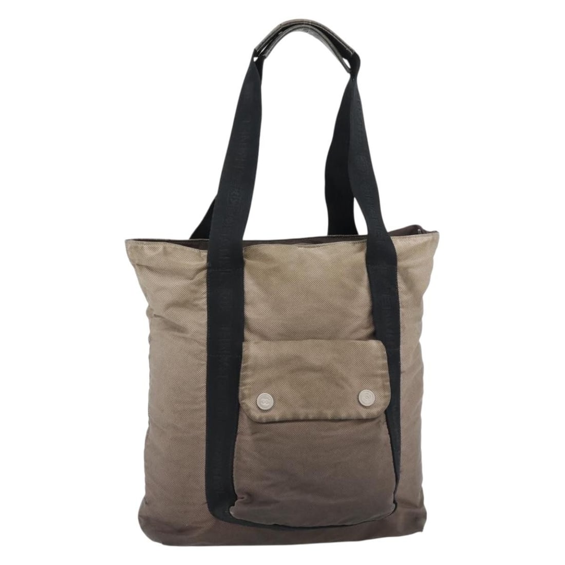 CHANEL Brown Nylon Tote Bag Silver CC Italy: CHANEL Brown Nylon Tote Bag Silver CC Italy Brown nylon Chanel tote bag made in Italy. This women's tote features silver-tone CC detailing and a handled silhouette. The bag is sold as photographed and