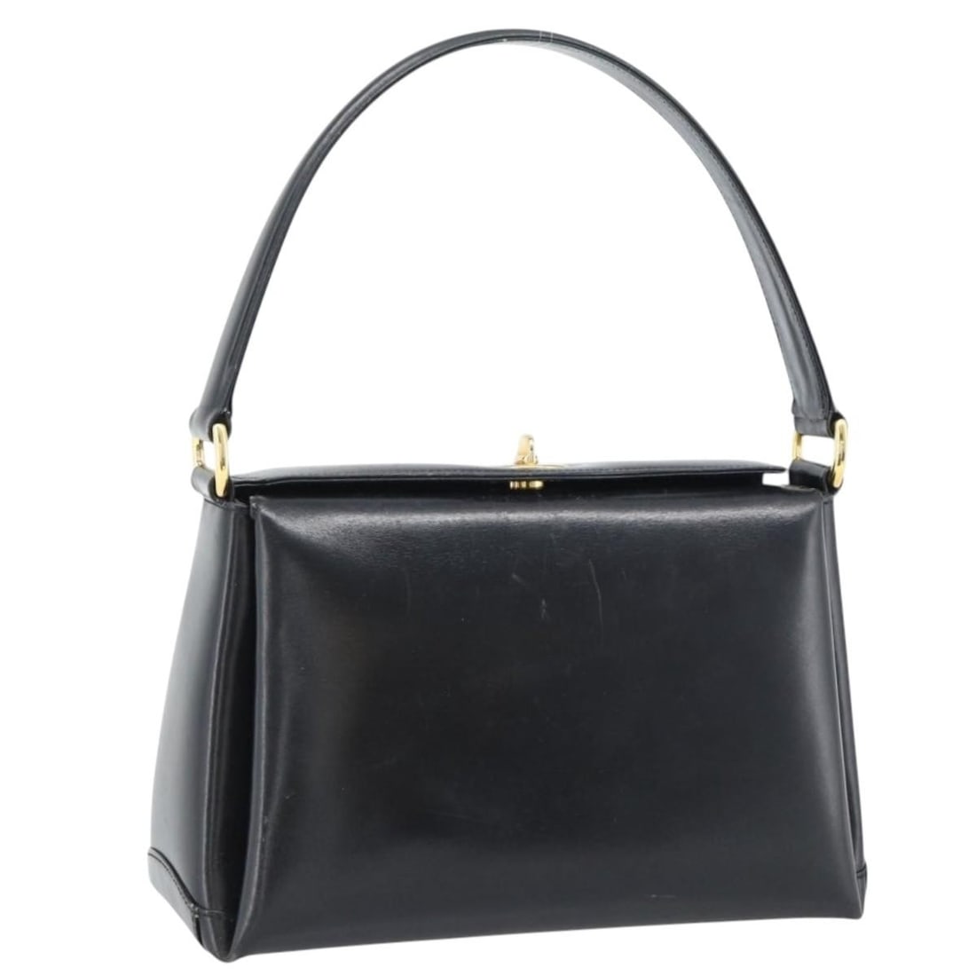 Gucci Black Leather Handbag Gold Tone Hardware Italy: Gucci Black Leather Handbag Gold Tone Hardware Italy Gucci women's leather handbag in black with gold-tone accents, made in Italy. This pre-owned piece is offered without the original box or dust bag;
