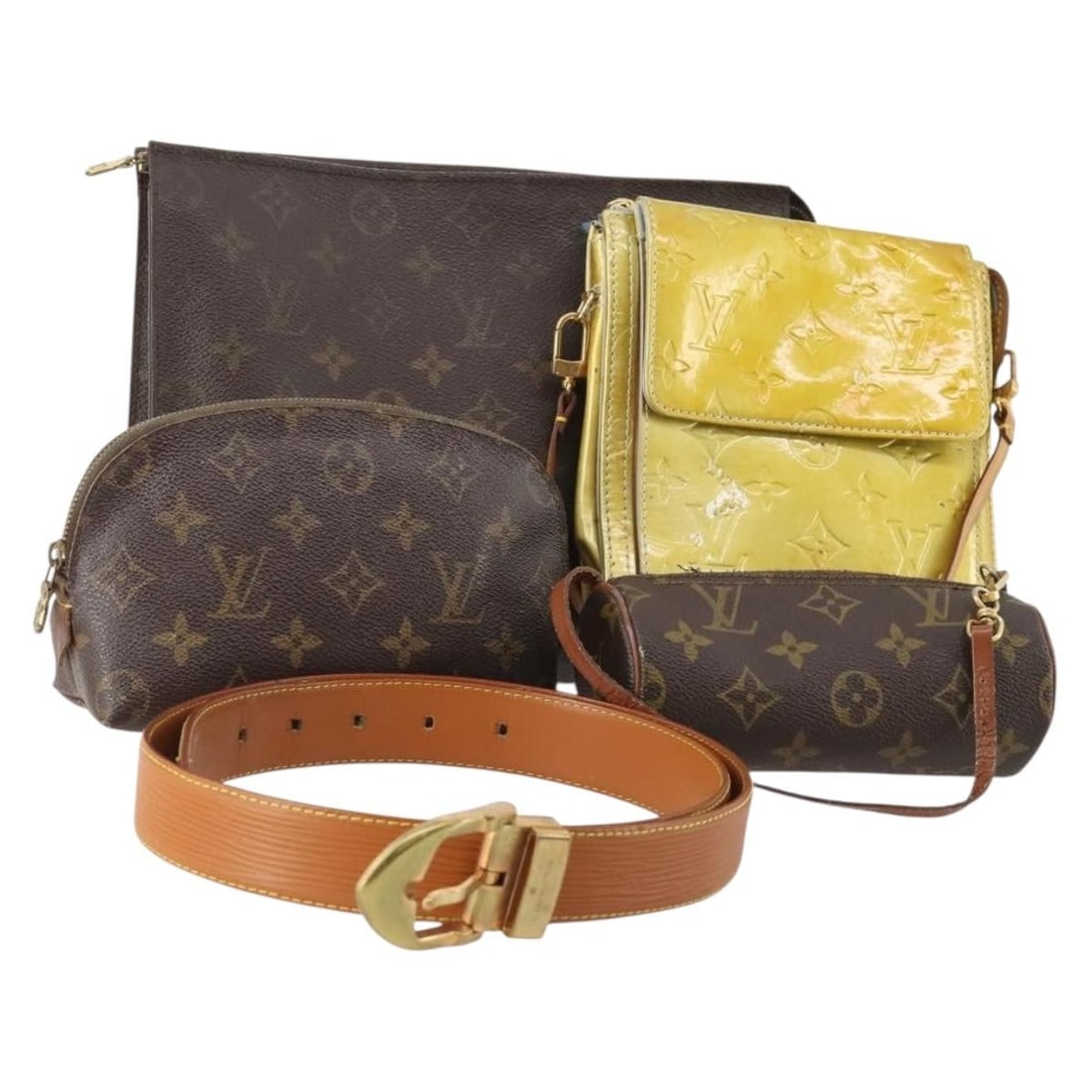 Set of 6 Louis Vuitton Vernis Monogram Beige Womens Pouches: Set of 6 Louis Vuitton Vernis Monogram Beige Womens Pouches Set of 6 Louis Vuitton Monogram Vernis pouches in beige. This bundle includes only the items shown in the photo; item box and dust bag are n