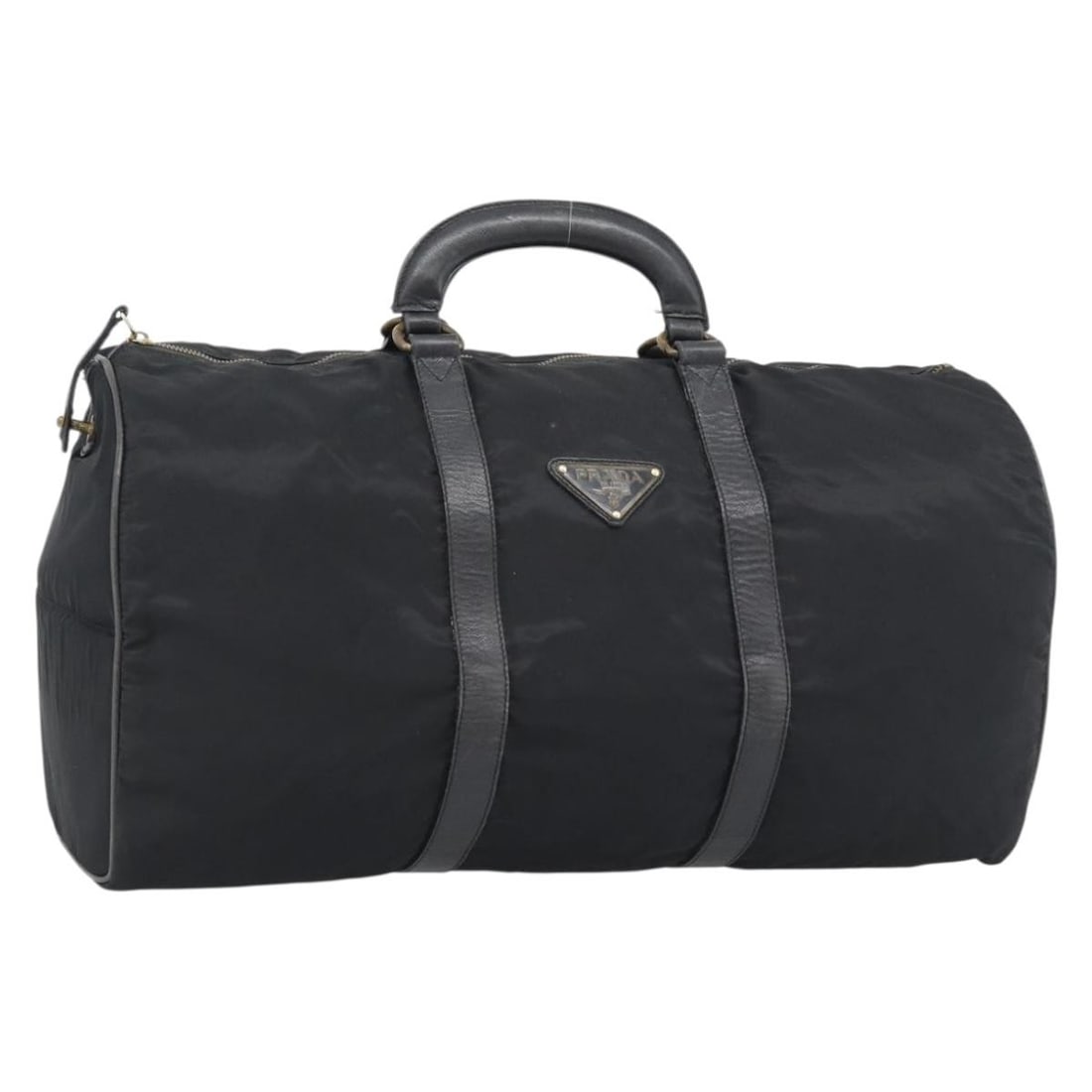 PRADA Black Nylon Boston Bag Made in Italy: PRADA Black Nylon Boston Bag Made in Italy Authentic Prada Boston bag in black nylon with a spacious silhouette and made in Italy. This women's bag is heavily used and shows visible wear throughout, i