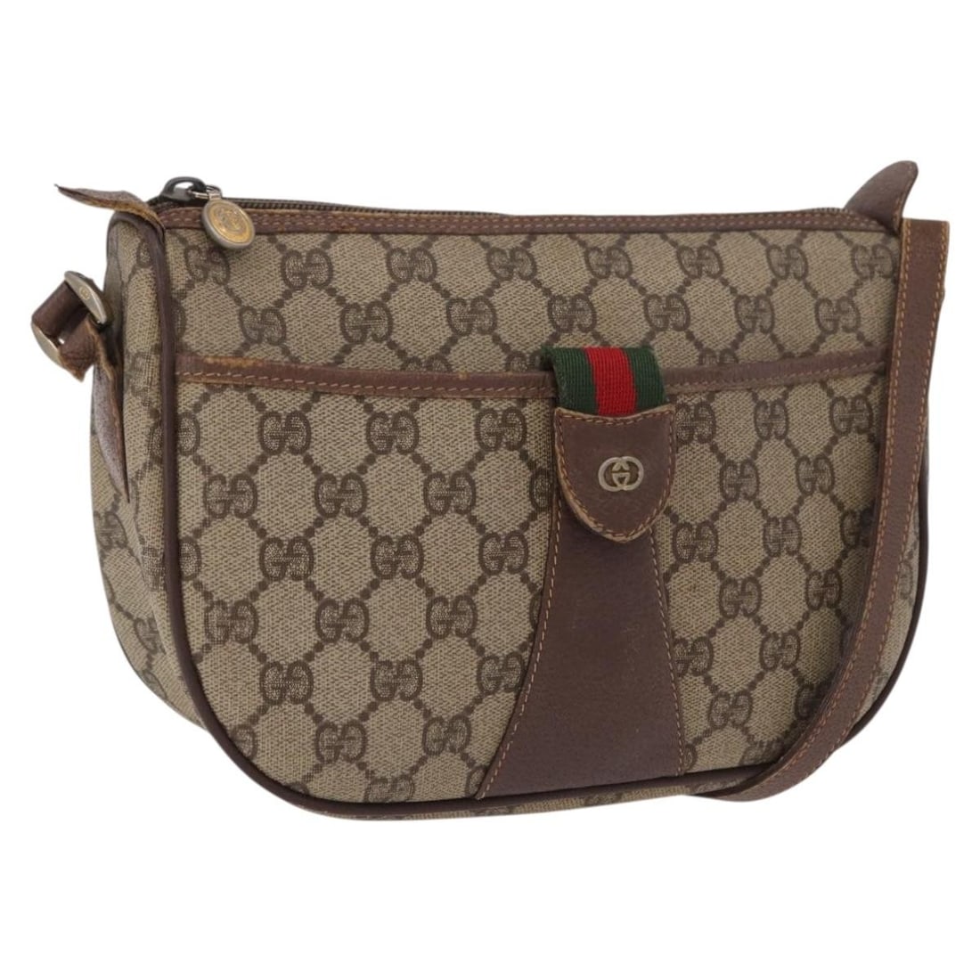 Gucci 001 754 6177 GG Supreme Sherry Web PVC Shoulder Bag: Gucci 001 754 6177 GG Supreme Sherry Web PVC Shoulder Bag Gucci GG Supreme Web Sherry Line shoulder bag in beige/gold, made in Italy from PVC leather and GG canvas. The bag measures approximately 9.1 