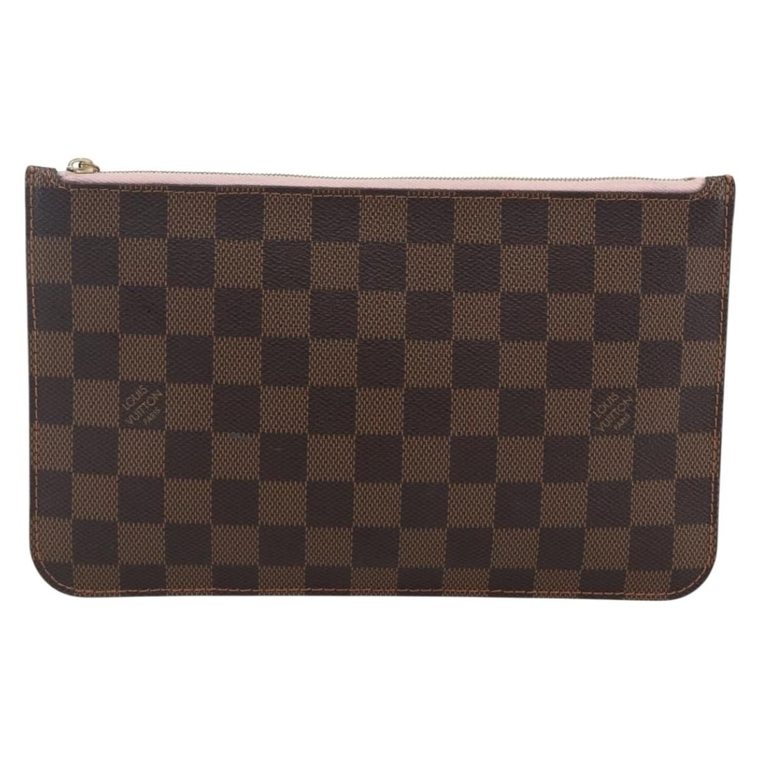 Louis Vuitton Neverfull Pochette Brown Canvas Clutch France: Louis Vuitton Neverfull Pochette Brown Canvas Clutch France The Louis Vuitton Neverfull Pochette in Damier canvas features a classic brown color and is designed for women. This pouch is crafted in Fra