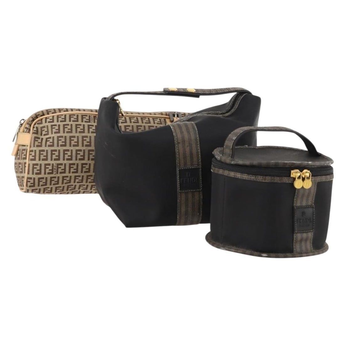 Fendi Zucchino Pequin Canvas Black Brown Handbag Special Set: Fendi Zucchino Pequin Canvas Black Brown Handbag Special Set This FENDI Pequin Canvas Zucchino handbag set features a black and brown exterior crafted from Pequin canvas. Designed for women, the set o