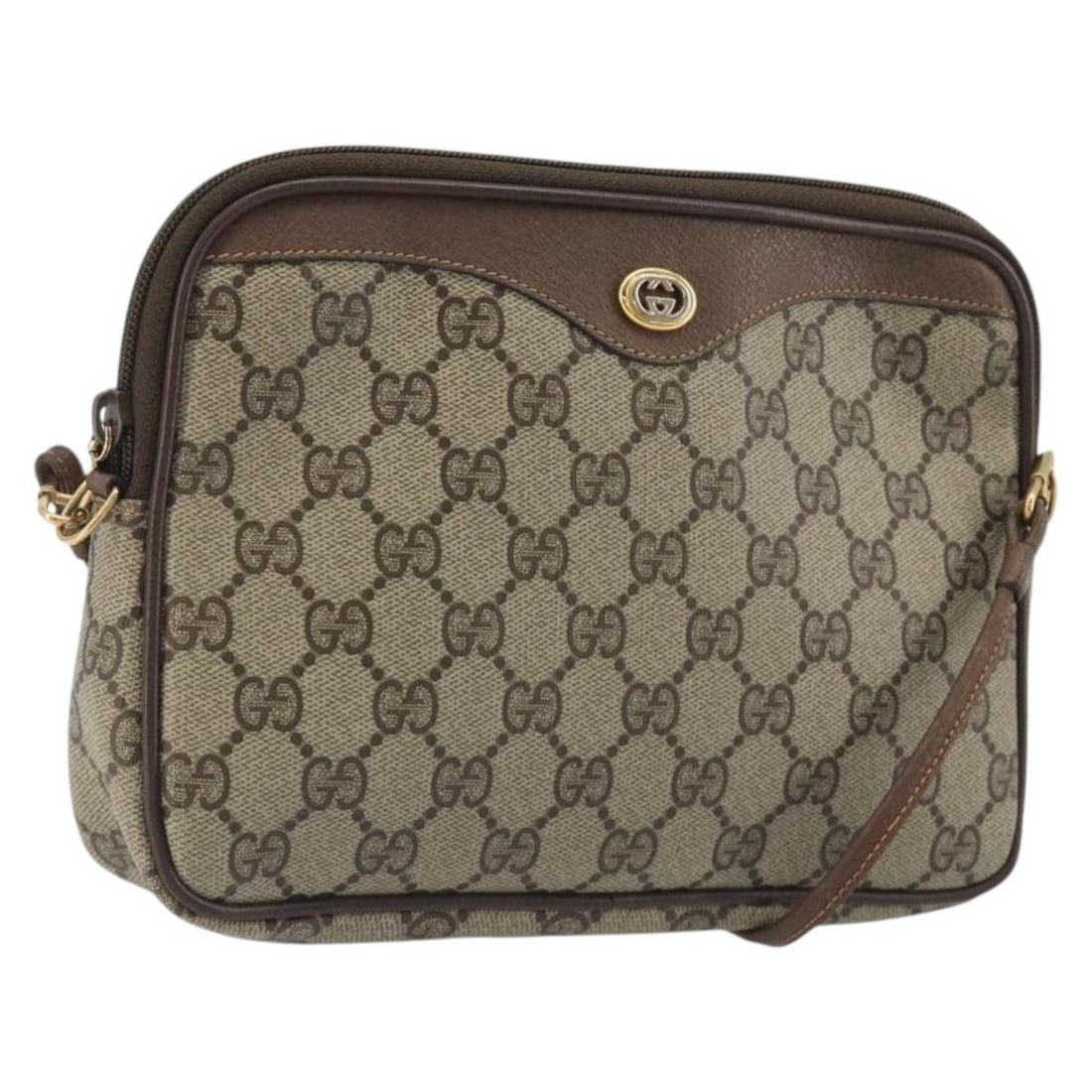 Gucci 97 02 068 GG Supreme PVC Leather Shoulder Bag Beige Gold: Gucci 97 02 068 GG Supreme PVC Leather Shoulder Bag Beige Gold Gucci GG Supreme shoulder bag in beige and gold PVC leather with GG canvas. Made in Italy, this women's bag features a compact shoulder s