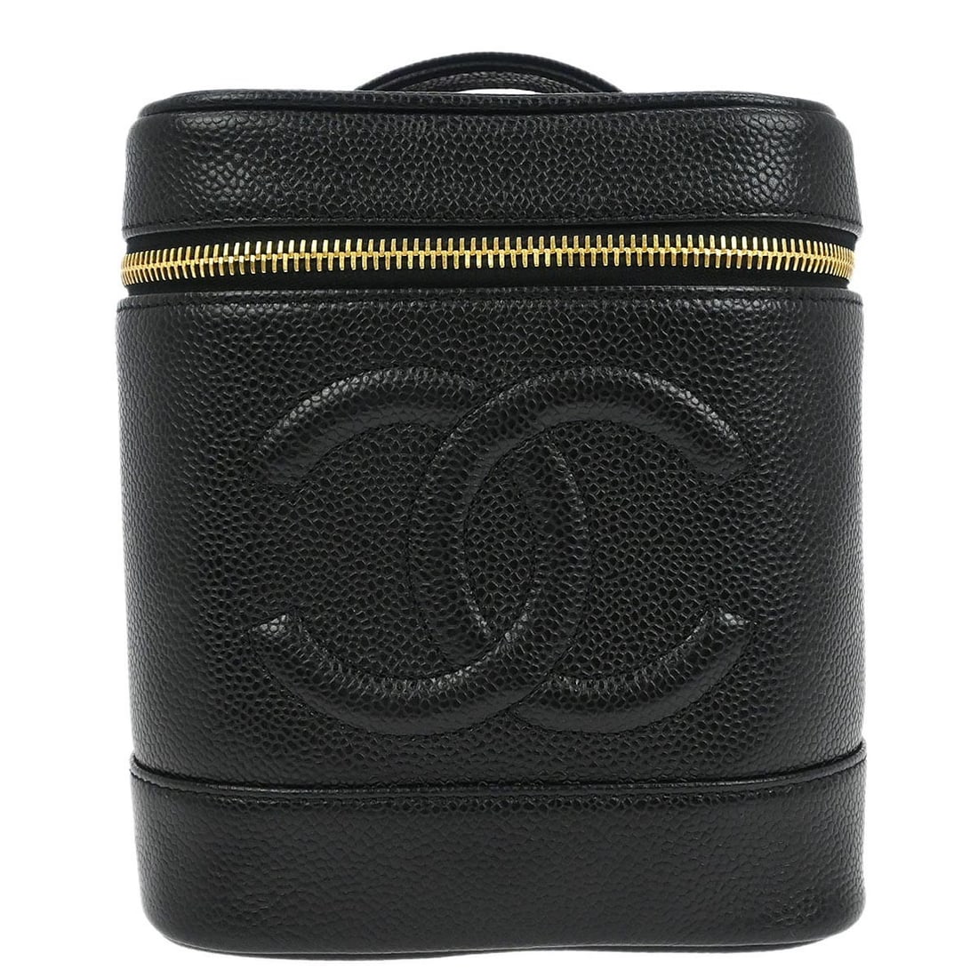 Chanel Black Leather Vintage Timeless Cosmetic Bag 15x18x13cm: Chanel Black Leather Vintage Timeless Cosmetic Bag 15x18x13cm This Chanel Vintage Timeless Cosmetic Case features black caviar leather, designed for female use. It offers a compact and stylish storage