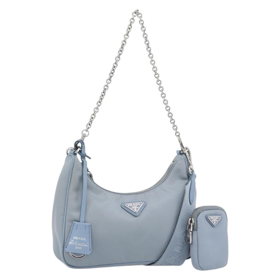 PRADA Re-Edition Nylon Shoulder Bag Blue Silver with Pouch (1 of 18)