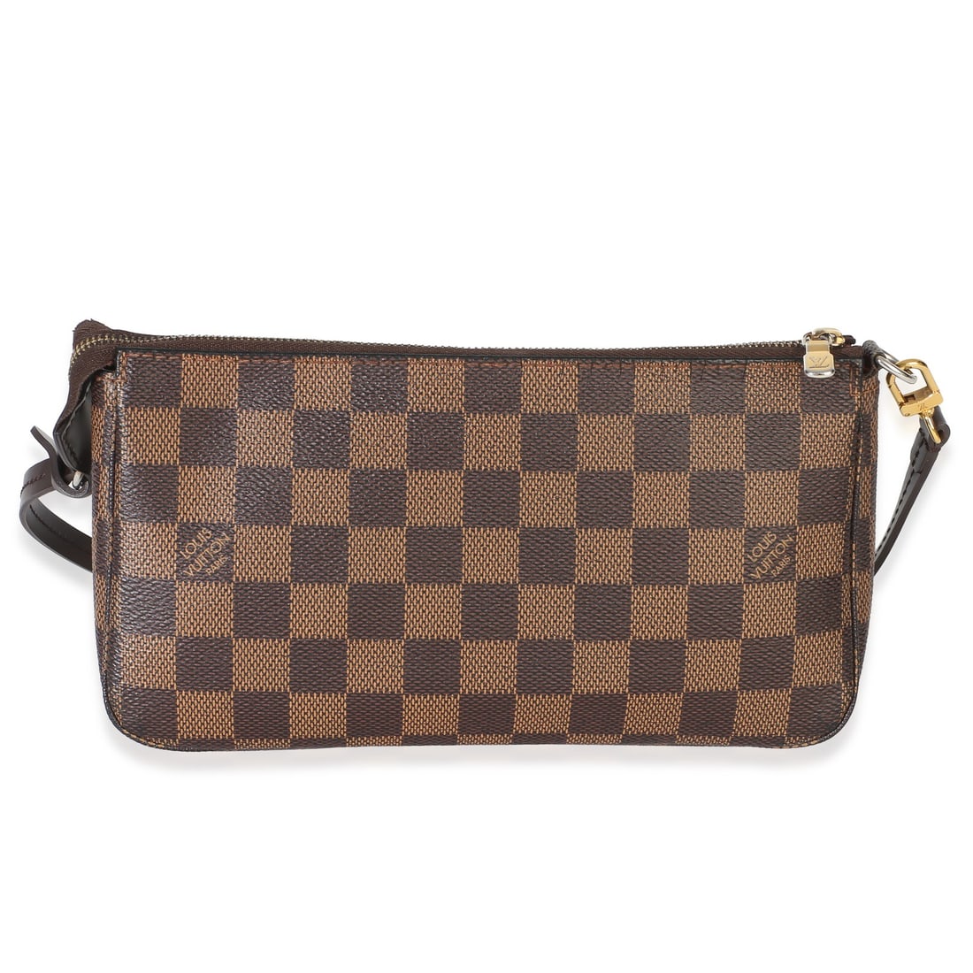 Louis Vuitton Pochette Accessoires NM Brown Damier Ebene Shoulder Bag: Louis Vuitton Pochette Accessoires NM Brown Damier Ebene Shoulder Bag Pre-owned Louis Vuitton Pochette Accessoires NM in Damier Ebene coated canvas. This compact unisex bag features a zip-top closure,
