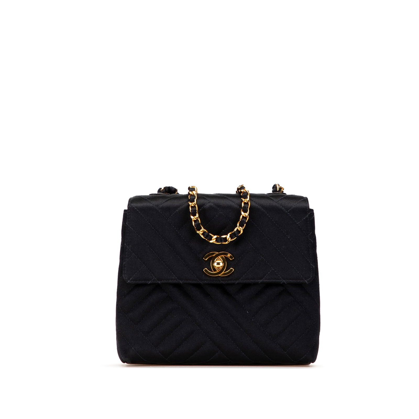 Chanel Mini Square Diagonal Quilted Satin Flap Crossbody Bag Black: Chanel Mini Square Diagonal Quilted Satin Flap Crossbody Bag Black This Chanel Mini Square Diagonal Quilted Satin Single Flap crossbody bag is a stylish and elegant accessory. It features a sophistica