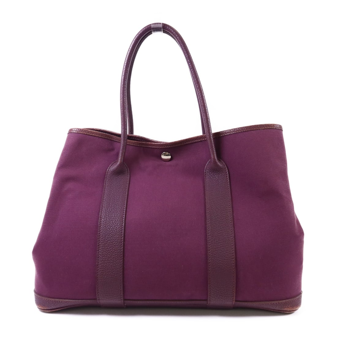 Hermes Garden Party PM Purple Canvas Handbag with Storage Bag: Hermes Garden Party PM Purple Canvas Handbag with Storage Bag Hermes Garden Party PM handbag in purple canvas with palladium-tone hardware. Made in France, this women's handbag includes a storage bag 