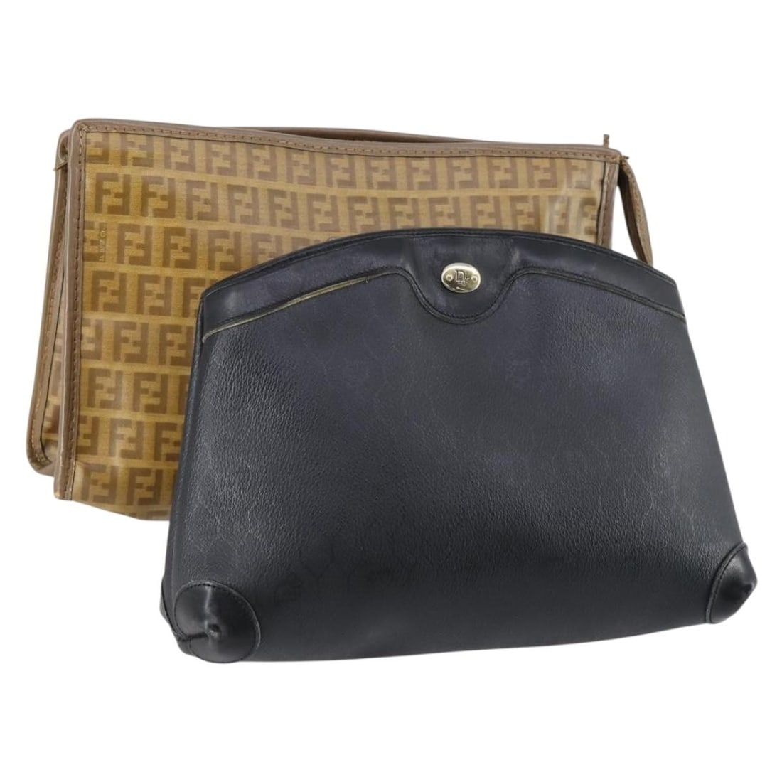 Christian Dior Fendi Honeycomb Zucchino Clutch Bag Set Black Beige Authentic: Christian Dior Fendi Honeycomb Zucchino Clutch Bag Set Black Beige Authentic This elegant Christian Dior clutch bag features a chic honeycomb canvas exterior in a sophisticated black and beige color s
