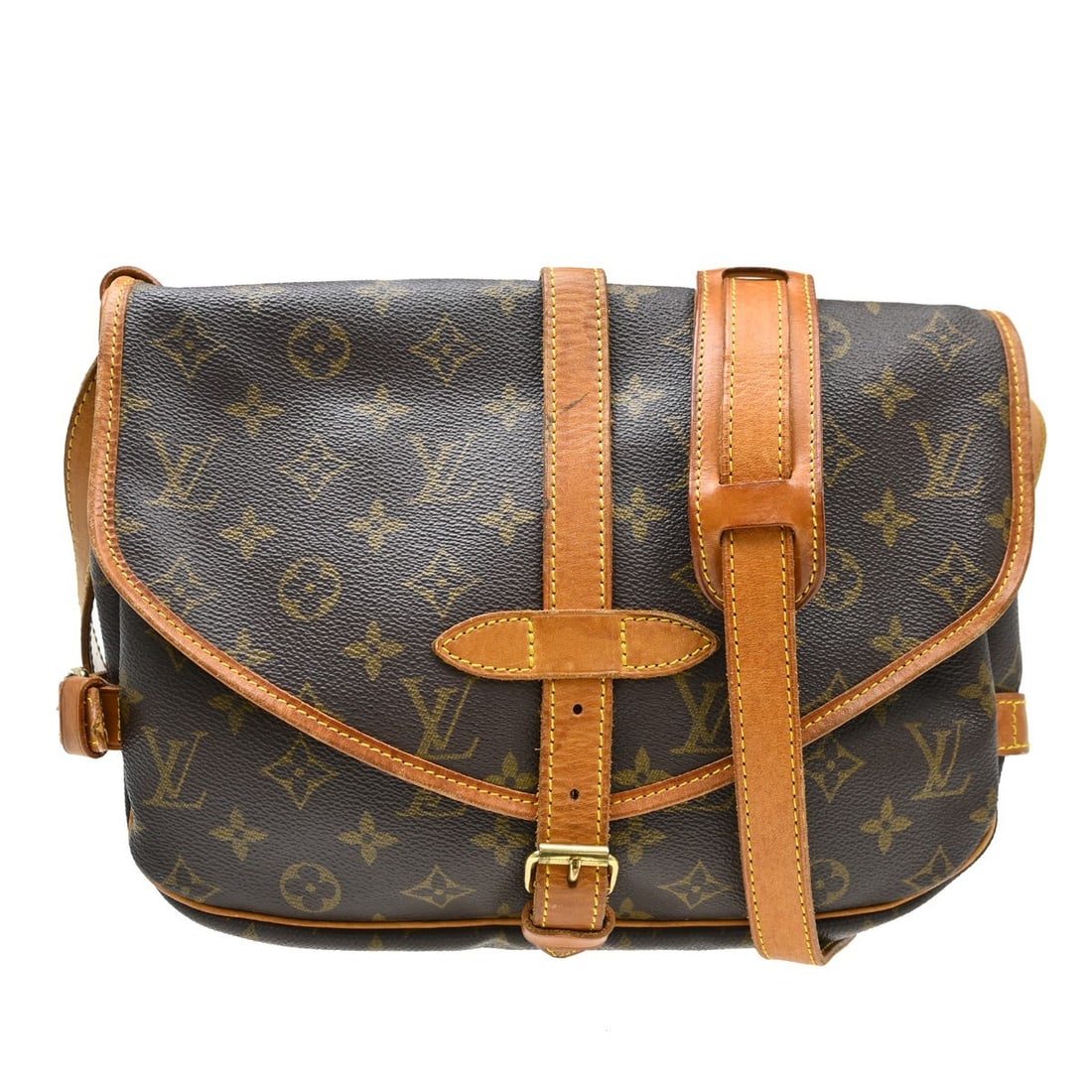 Louis Vuitton Saumur 30 Monogram Canvas Shoulder Bag M42256: Louis Vuitton Saumur 30 Monogram Canvas Shoulder Bag M42256 Vintage Louis Vuitton Saumur 30 shoulder bag in brown Monogram canvas and leather. It features a buckle flap closure, one inside pocket, and