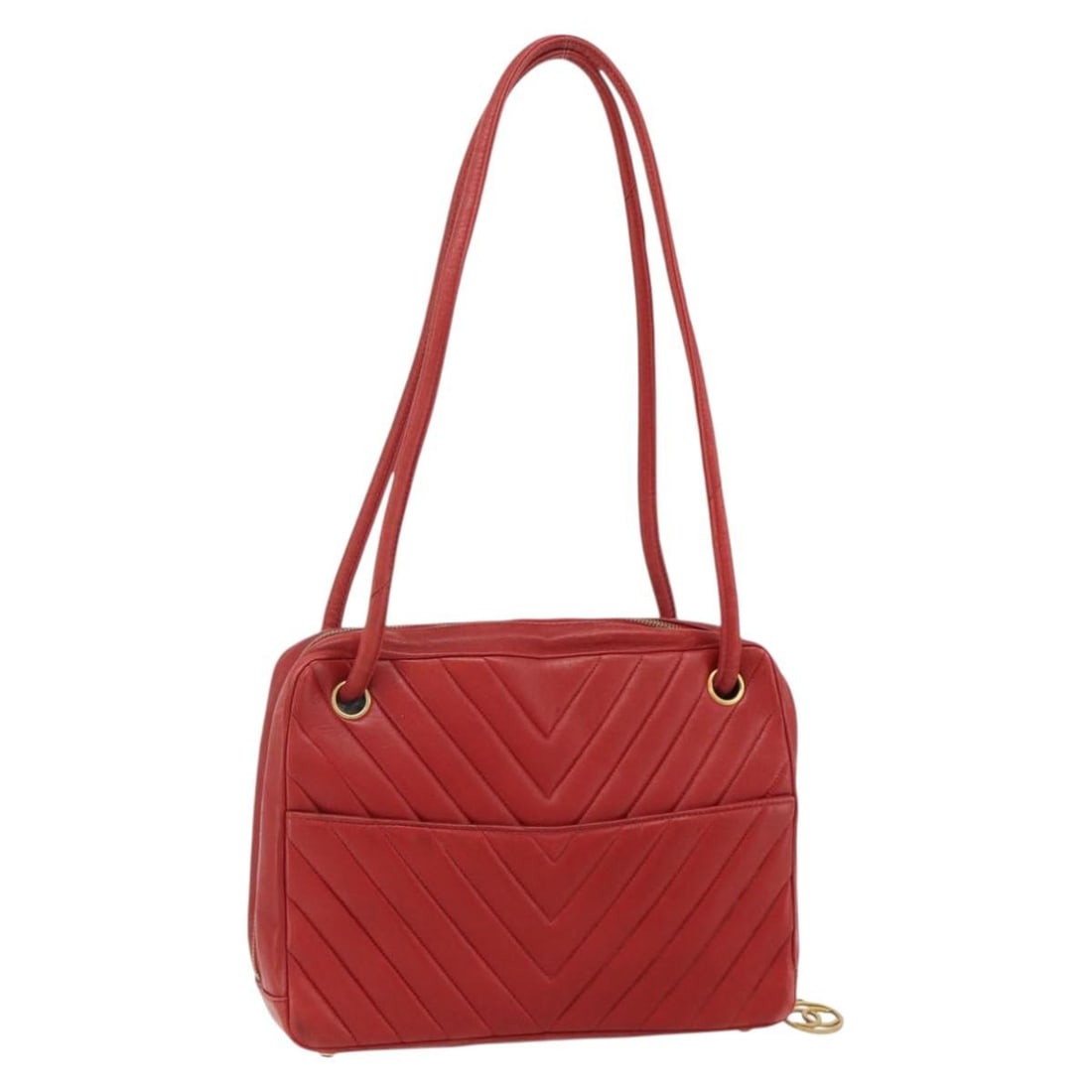 CHANEL CC V Stitch Lambskin Shoulder Bag Gold Red: CHANEL CC V Stitch Lambskin Shoulder Bag Gold Red Chanel V Stitch shoulder bag in lamb skin leather with a gold and red exterior. Made in France, this women's shoulder bag includes the guarantee card.