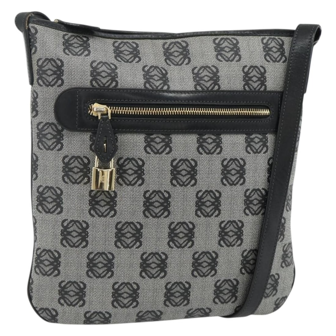LOEWE Anagram Gray Gold PVC Leather Women's Shoulder Bag: LOEWE Anagram Gray Gold PVC Leather Women's Shoulder Bag LOEWE shoulder bag in gray and gold PVC leather, made in Spain. Designed for women, it features an Anagram style and a shoulder strap with an a