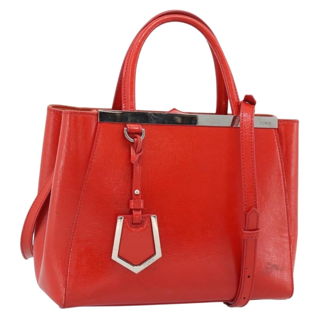 Fendi 2 Jours red leather 2way handbag with shoulder strap: Fendi 2 Jours red leather 2way handbag with shoulder strap Fendi 2 Jours 2-way handbag in red leather with silver-tone accents. This women's bag includes a shoulder strap and can be carried by hand or