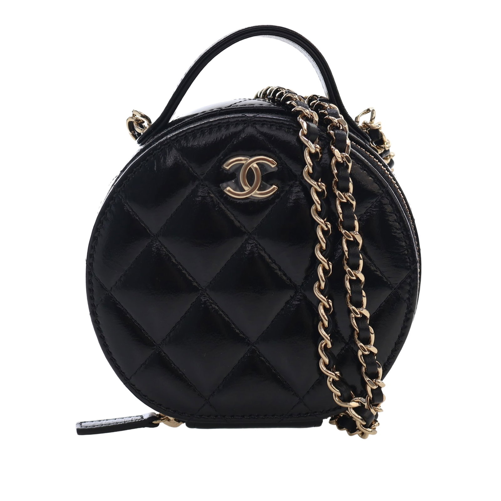 Chanel Handle With Care Round Vanity Case Quilted Black Lambskin Chain Strap (1 of 15)