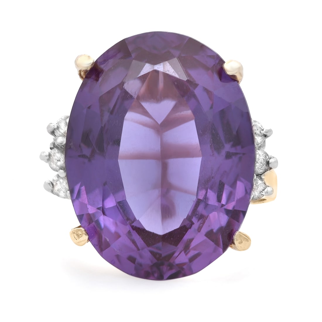 Rachel Koen 14K Yellow Gold Cocktail Ring with Synthetic Sapphire and Diamonds: Rachel Koen 14K Yellow Gold Cocktail Ring with Synthetic Sapphire and Diamonds This stunning Rachel Koen cocktail ring showcases a captivating oval-shaped synthetic sapphire in a classic four-prong se