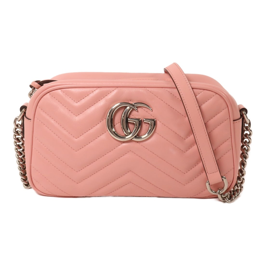 GUCCI Marmont 447632 Small Pink Calfskin Chain Shoulder Bag: GUCCI Marmont 447632 Small Pink Calfskin Chain Shoulder Bag Gucci Marmont small chain shoulder bag in pink calfskin leather. This women's shoulder bag is made in Italy and features a compact profile w